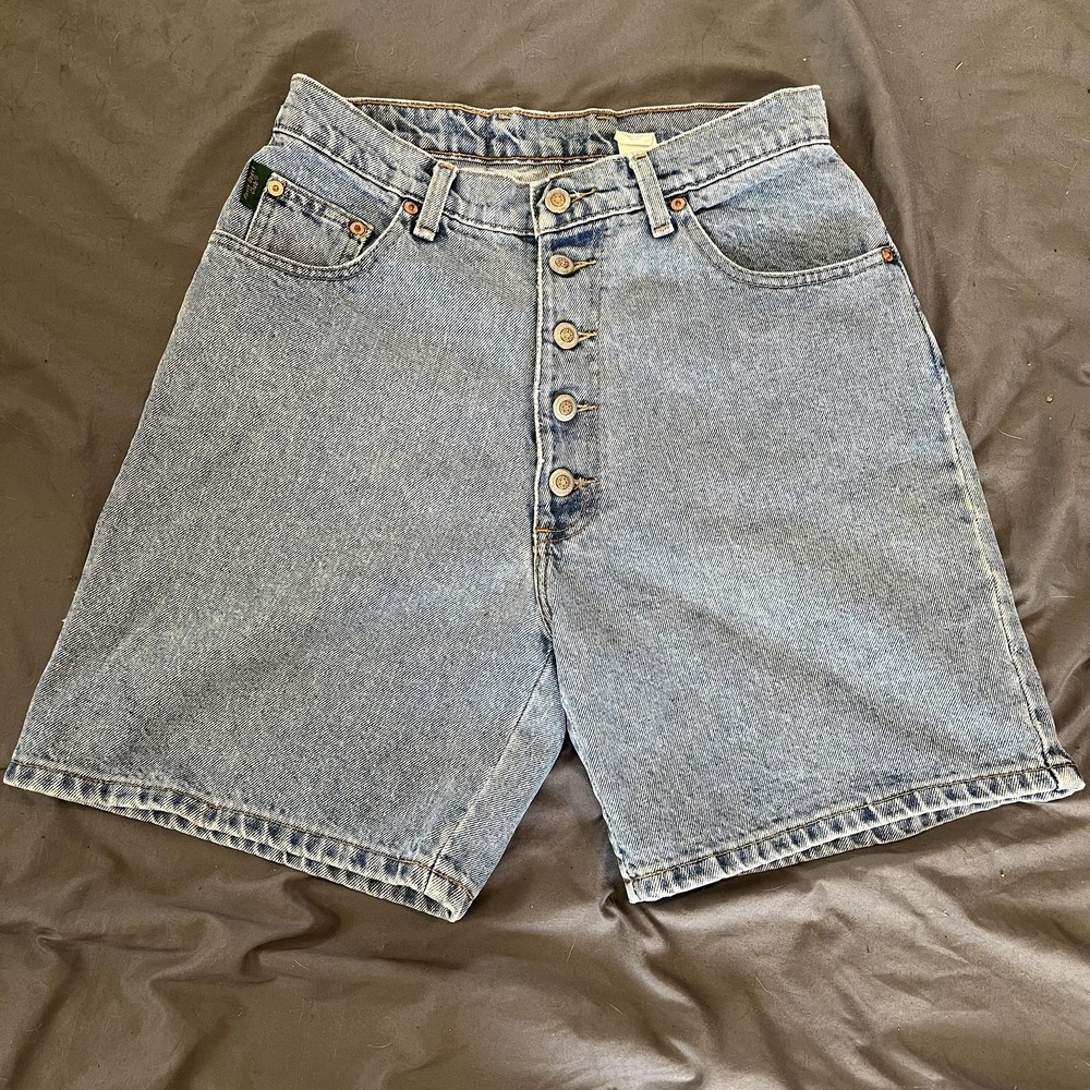 Vintage Paris Sport Club Shorts Juniors 11 Blue Denim Bermuda Relaxed Button Fly